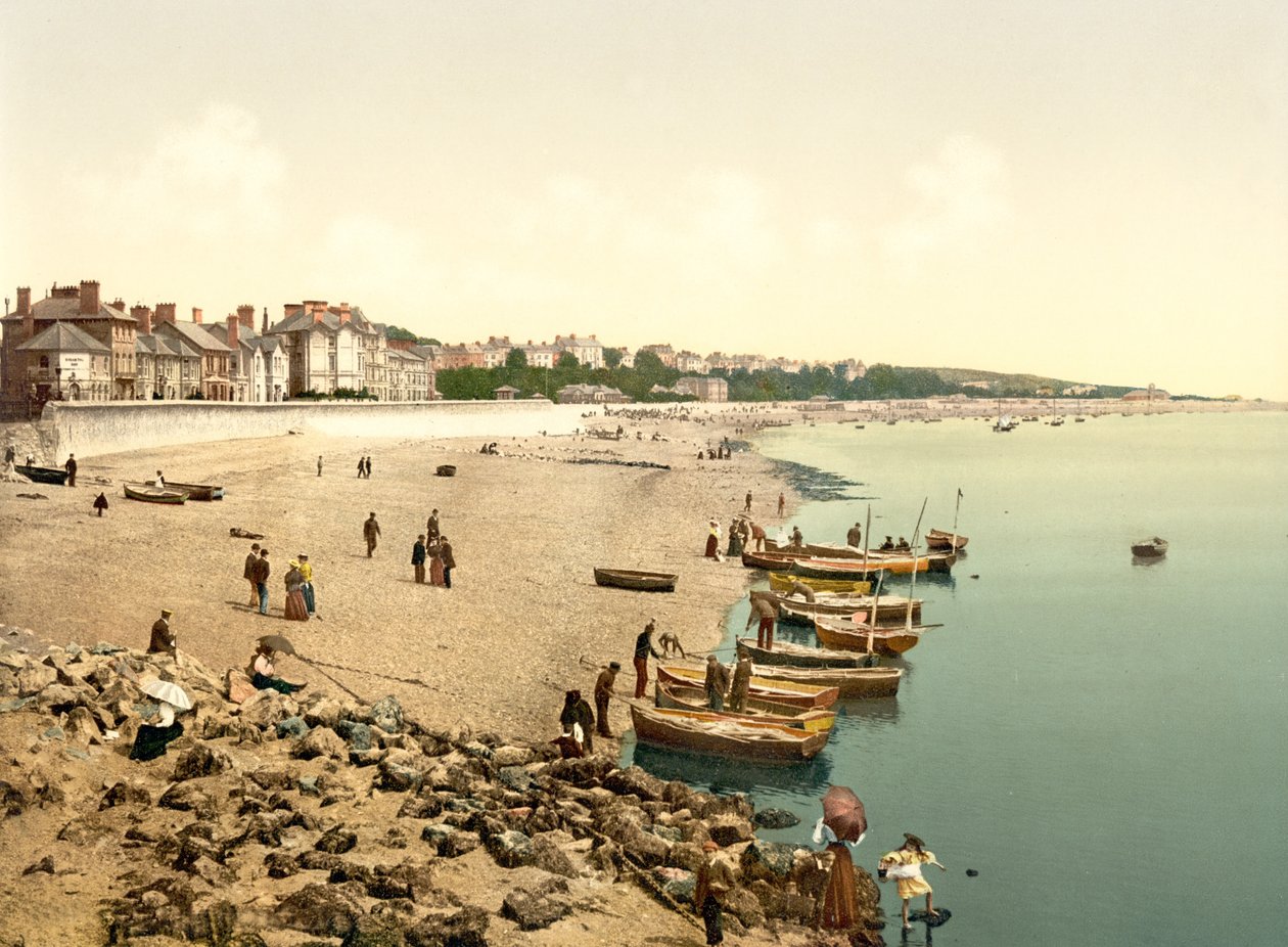 Stranden, Exmouth (håndfarget bilde) av English School