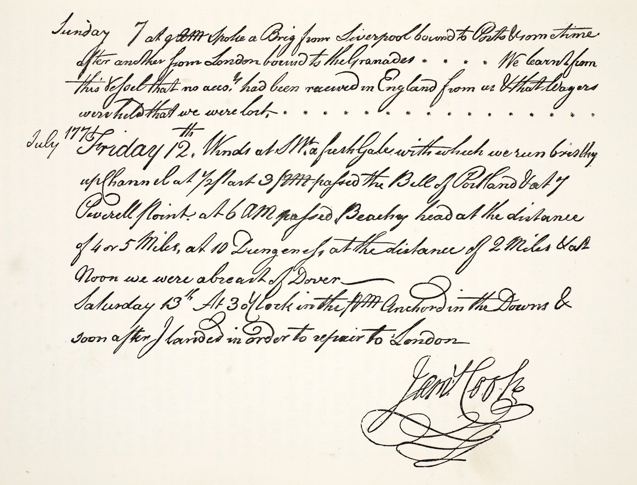 Håndskriften til James Cook, juli 1771 av English School