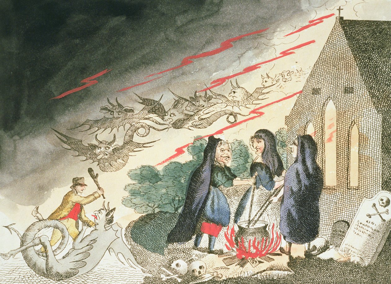 Three Witches in a Graveyard, ca. 1790-tallet av English School