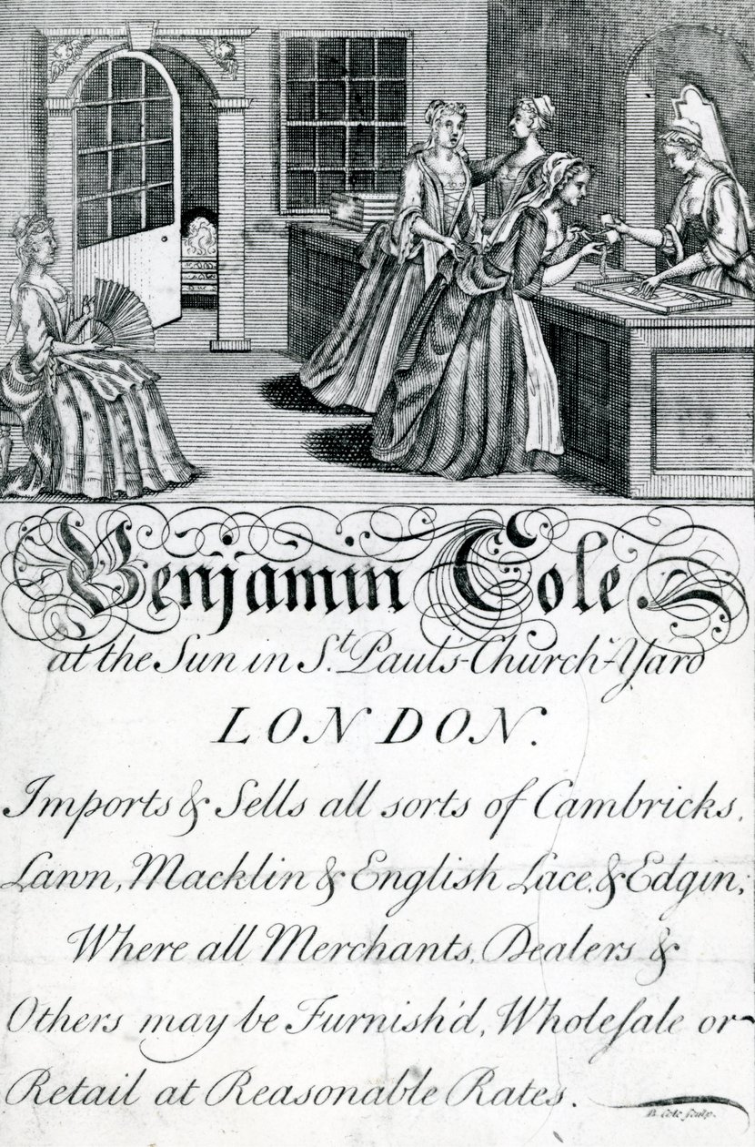 Trade Card, Benjamin Cole, London-handler (gravering) av English School
