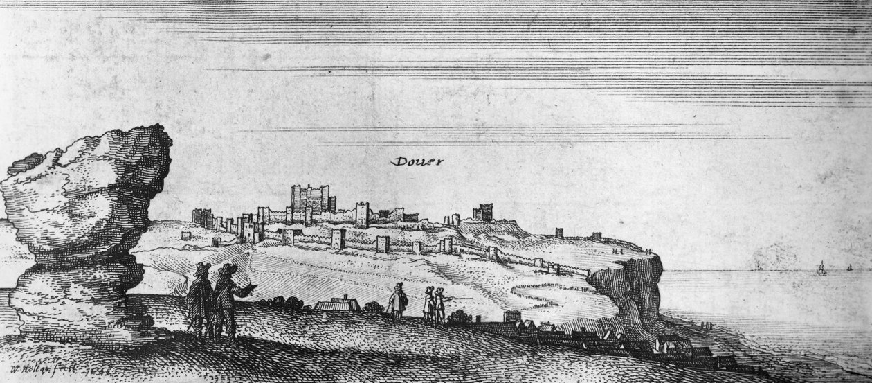 Utsikt over Dover Castle (gravering) (bw-bilde) av English School