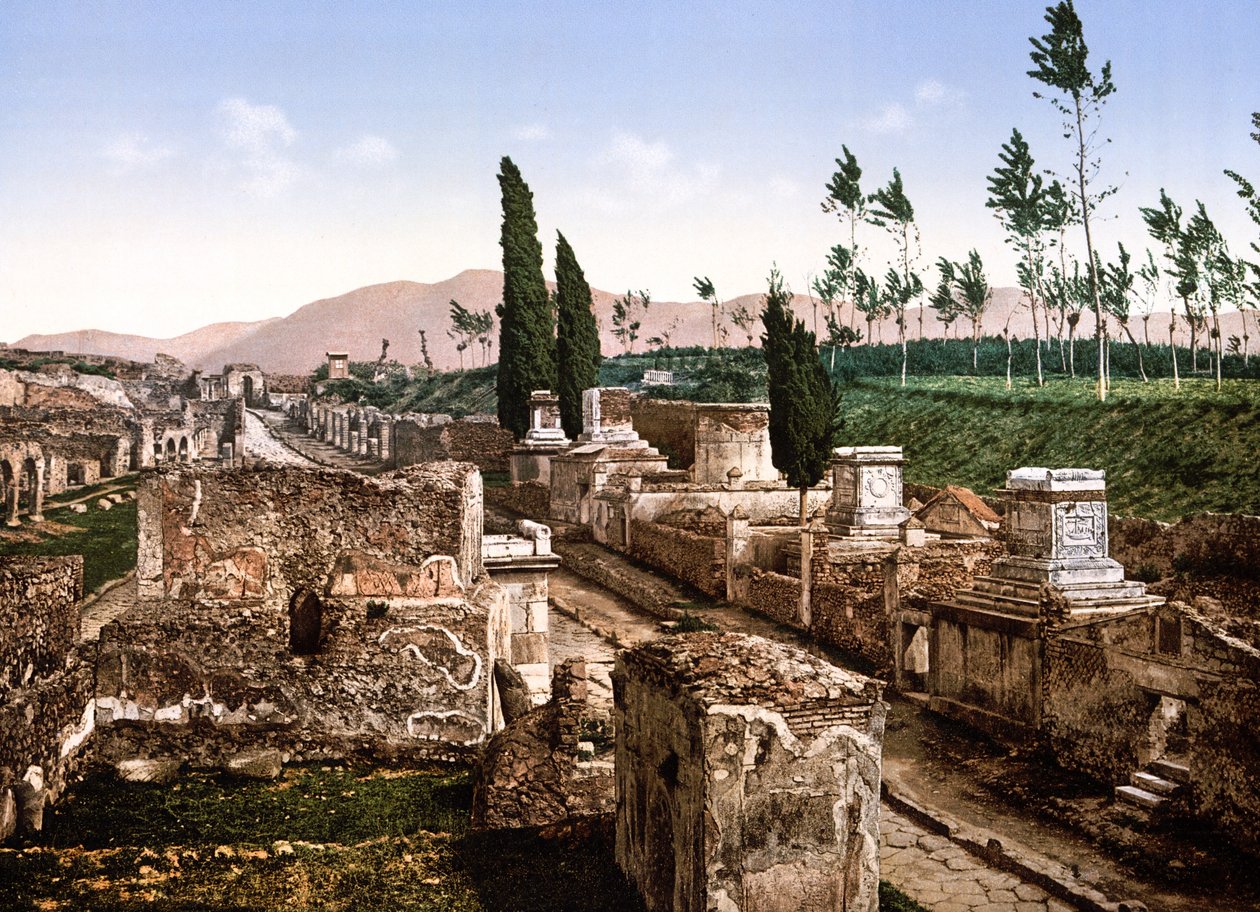 Utsikt over Pompeii (håndfarget bilde) av English School