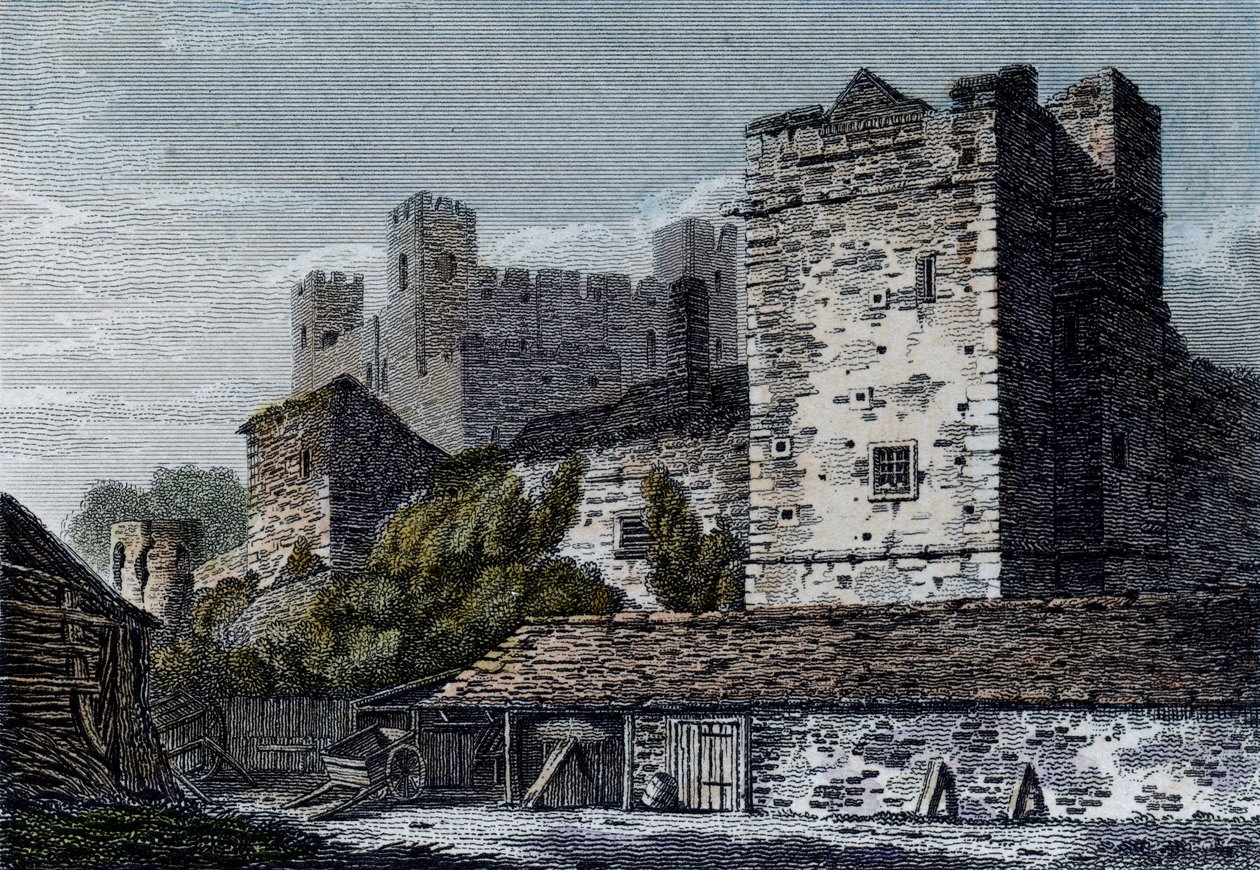 Utsikt over Rochester Castle, Kent. ca. 1830 av English School