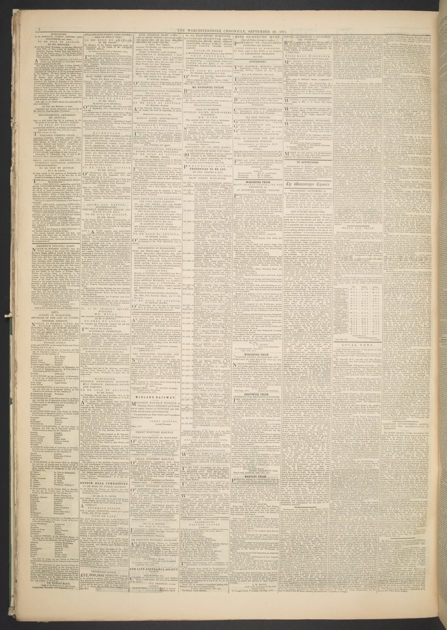 Worcestershire Chronicle, 20. september 1871 (avispapir) av English School