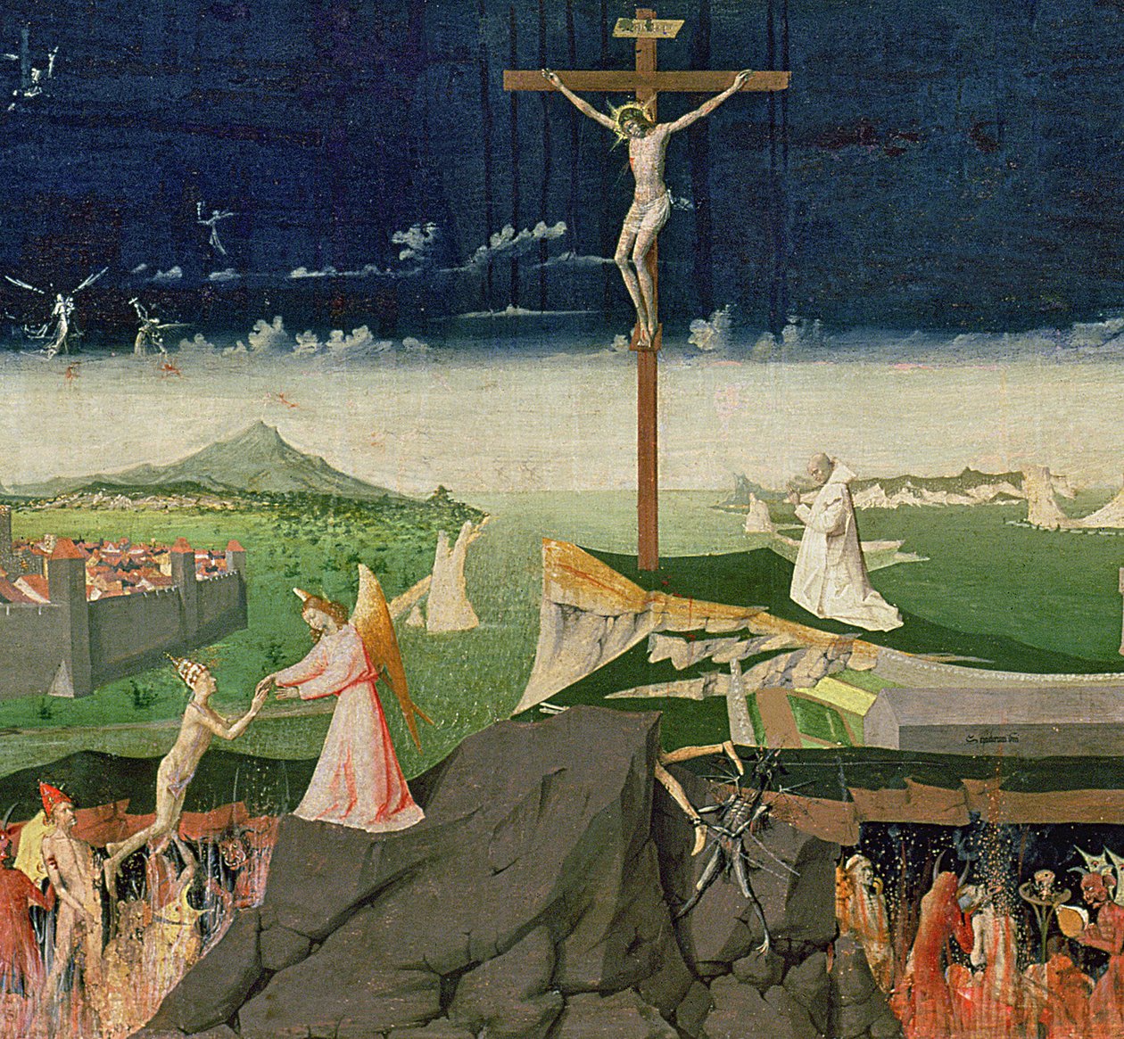 The Coronation of the Virgin, fullført 1454 (detalj av 57626) av Enguerrand Quarton