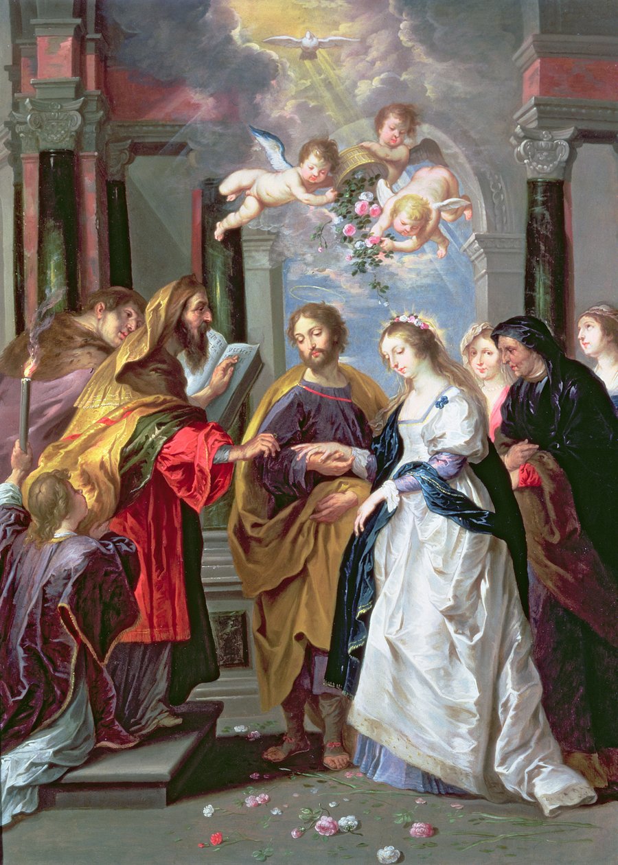 Jomfruens ekteskap (olje på kobber) av Erasmus Quellinus II
