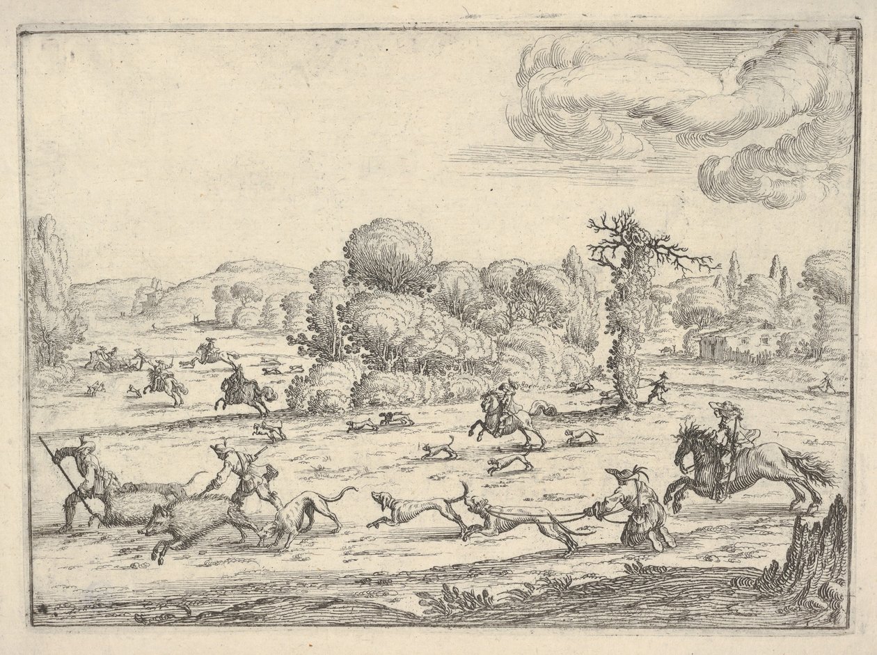 Villejakt i landskap, ca. 1620-38. av Ercole Bazicaluva