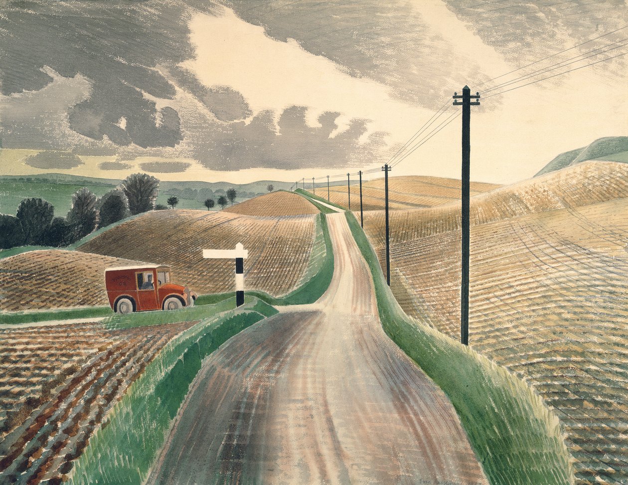 Wiltshire Landscape, 1937 (akvarell) av Eric Ravilious