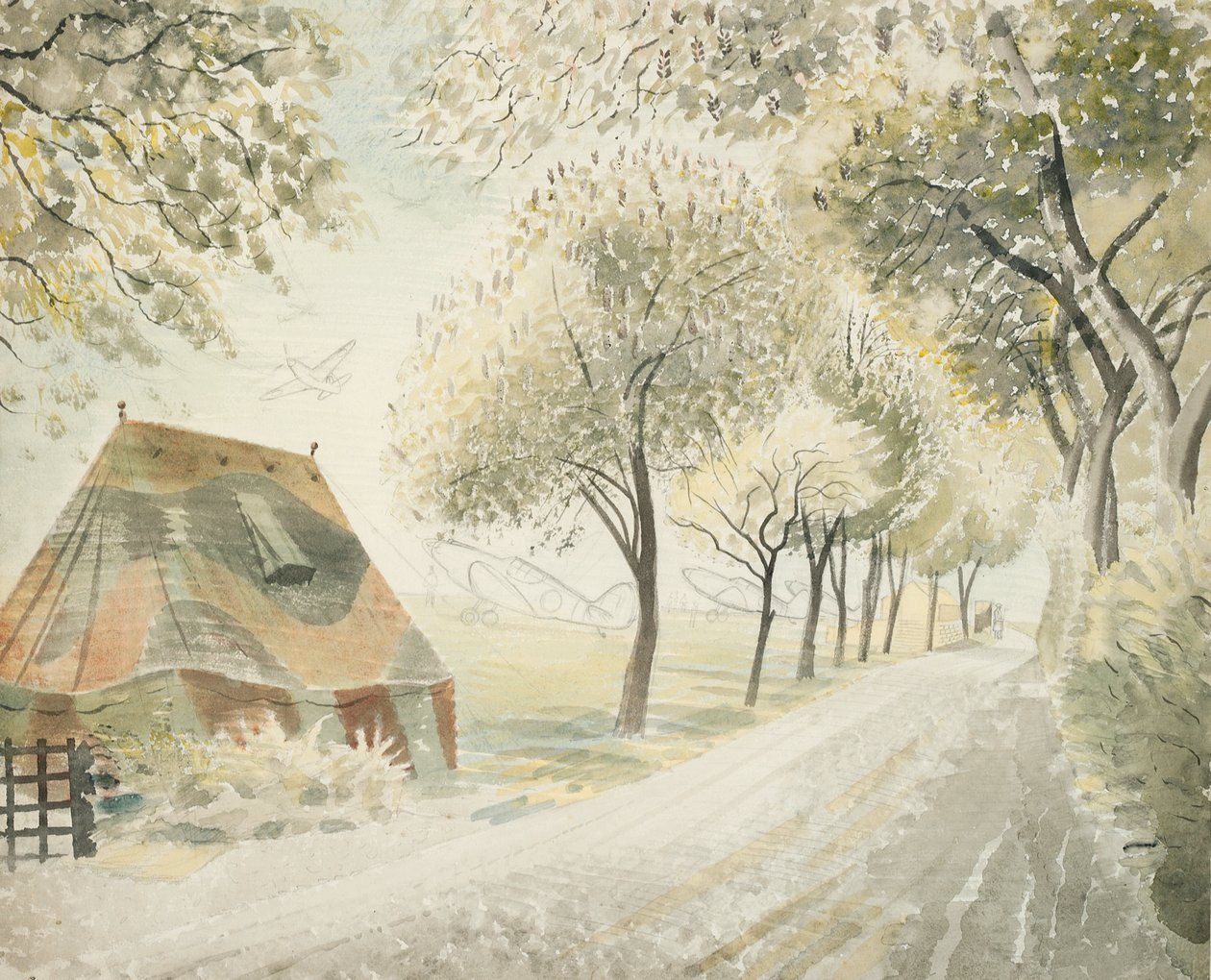 Vei ved en flyplass, ca. 1942 av Eric Ravilious