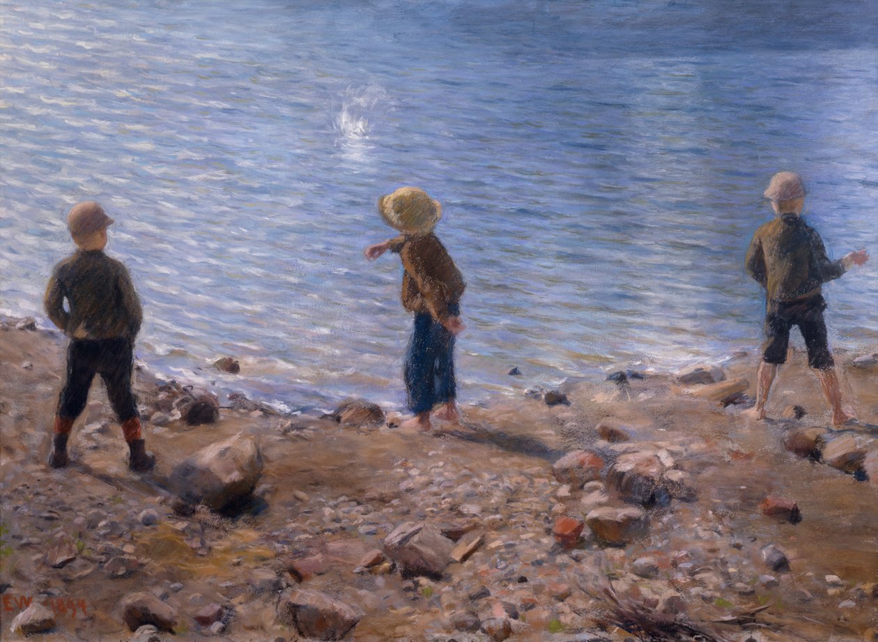 Tre gutter på stranden av Erik Theodor Werenskiold