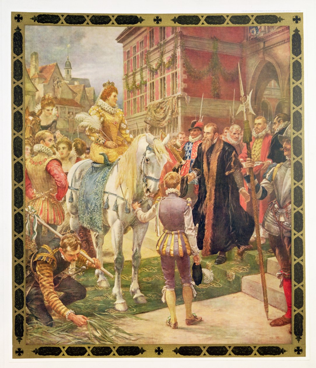 Dronning Elizabeth I (1530-1603) åpnet Royal Exchange i 1570, illustrasjon fra Hutchinsons 