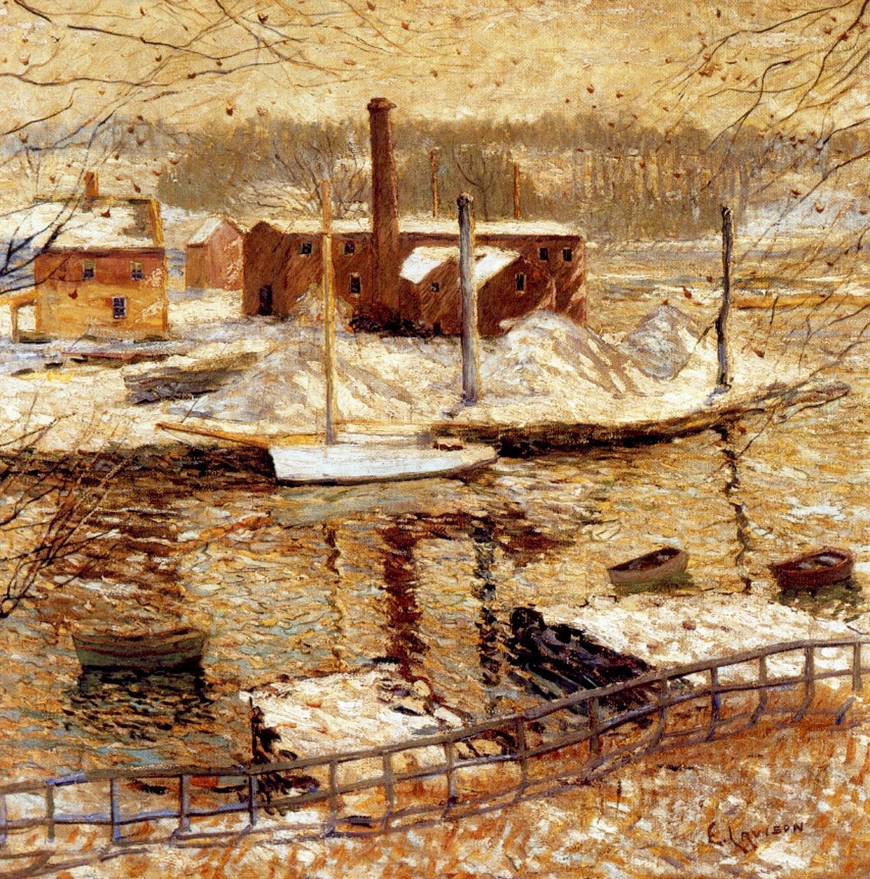 Elvescene om vinteren, ca. 1899 av Ernest Lawson