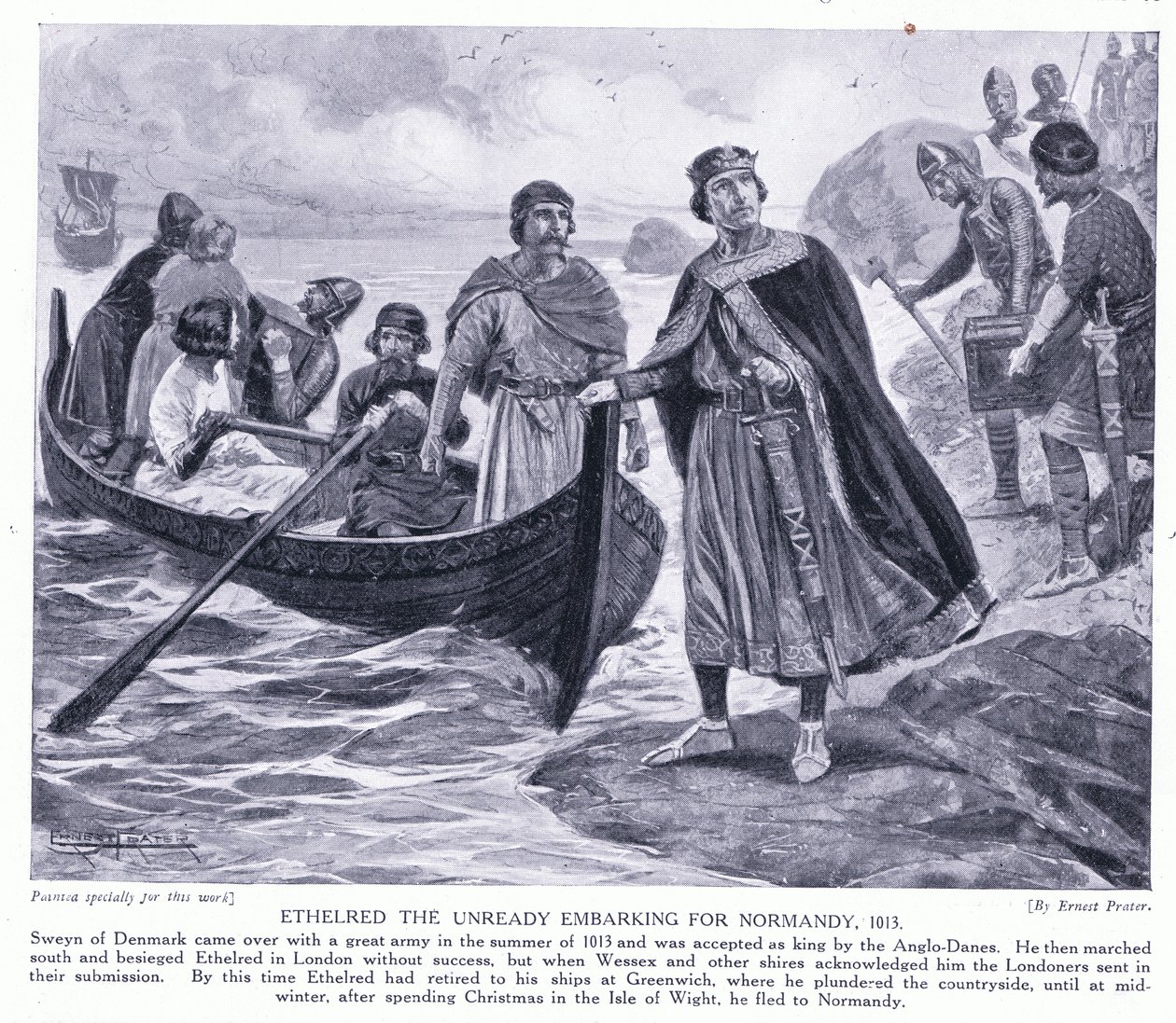 Ethelred the Unready legger ut til Normandie AD1013, 1920-tallet av Ernest Prater