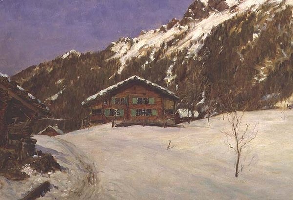 Hytte i snøen av Ernest Albert Waterlow