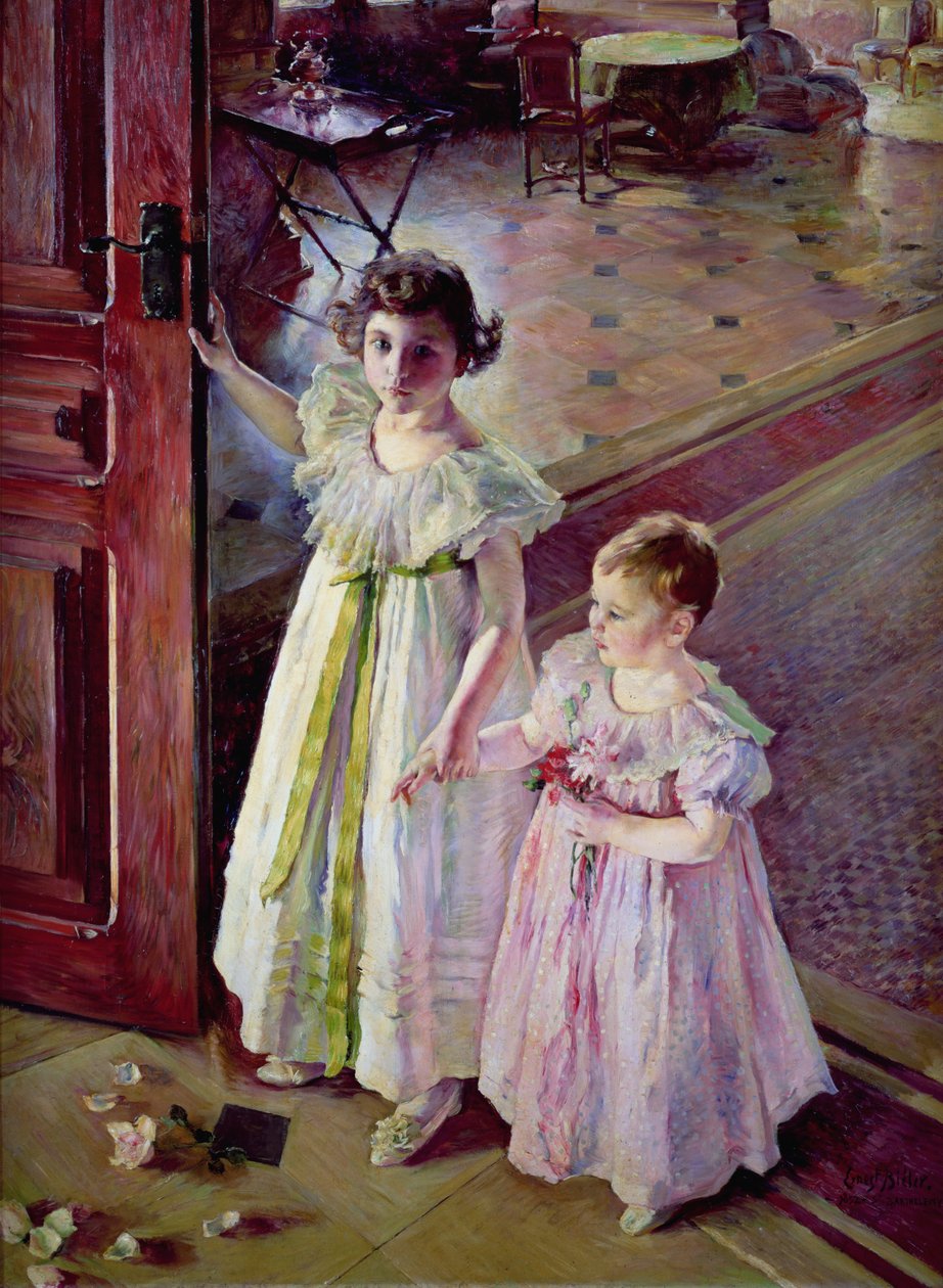 Små jenter i et interiør av Ernest Bieler