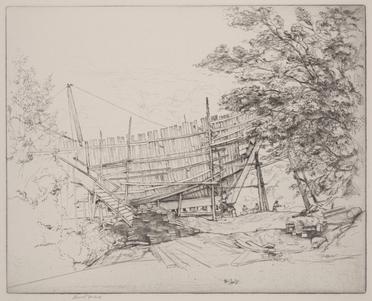 Skipsbygging (tørrpunkt) av Ernest Haskell