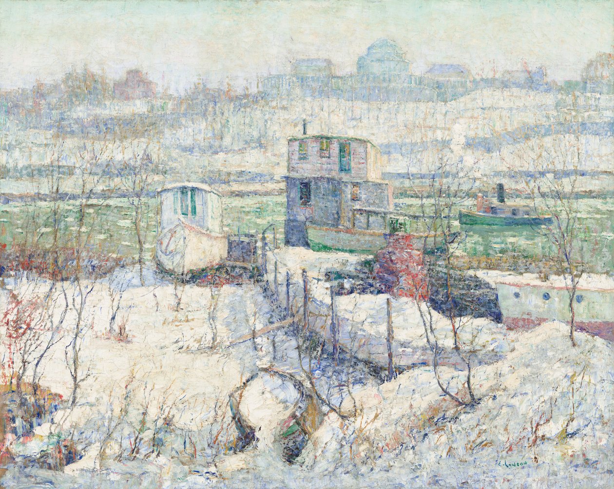 Naust, Winter, Harlem River av Ernest Lawson