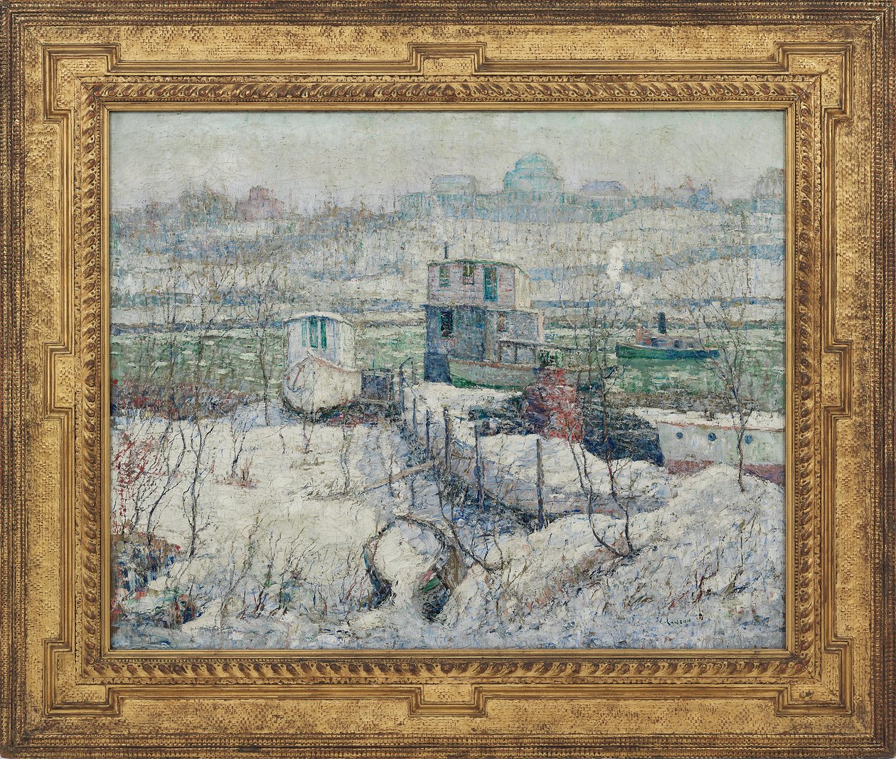 Naust, Winter, Harlem River, ca. 1916 av Ernest Lawson