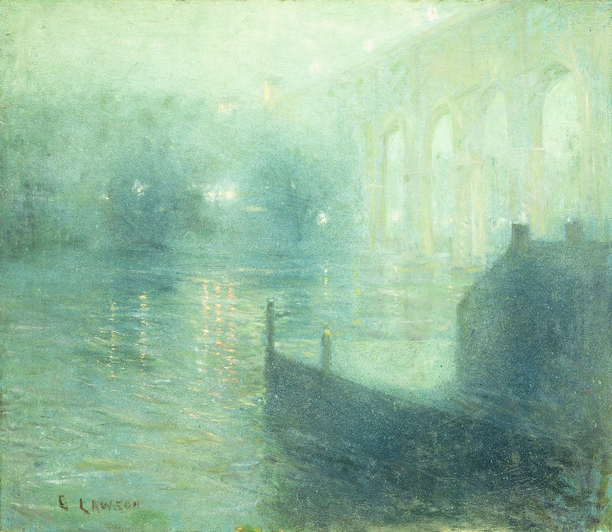 Harlem River om natten av Ernest Lawson