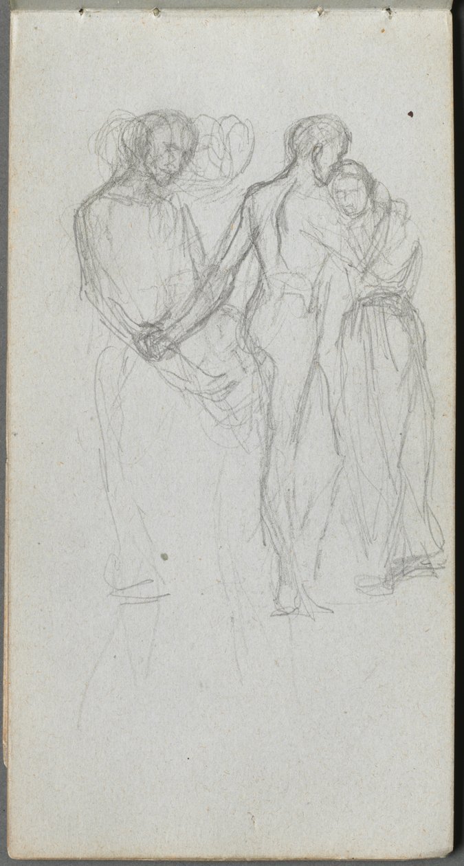 Skissebok, side 10: Figurer som omfavner. av Jean Louis Ernest Meissonier