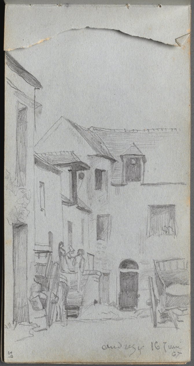 Skissebok, side 39: Gatescene. av Jean Louis Ernest Meissonier