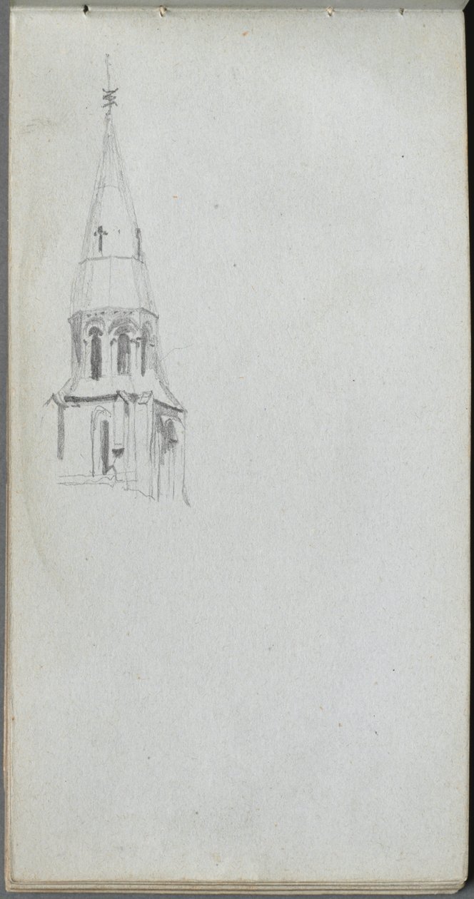 Skissebok, side 44: Kirkespir. av Jean Louis Ernest Meissonier