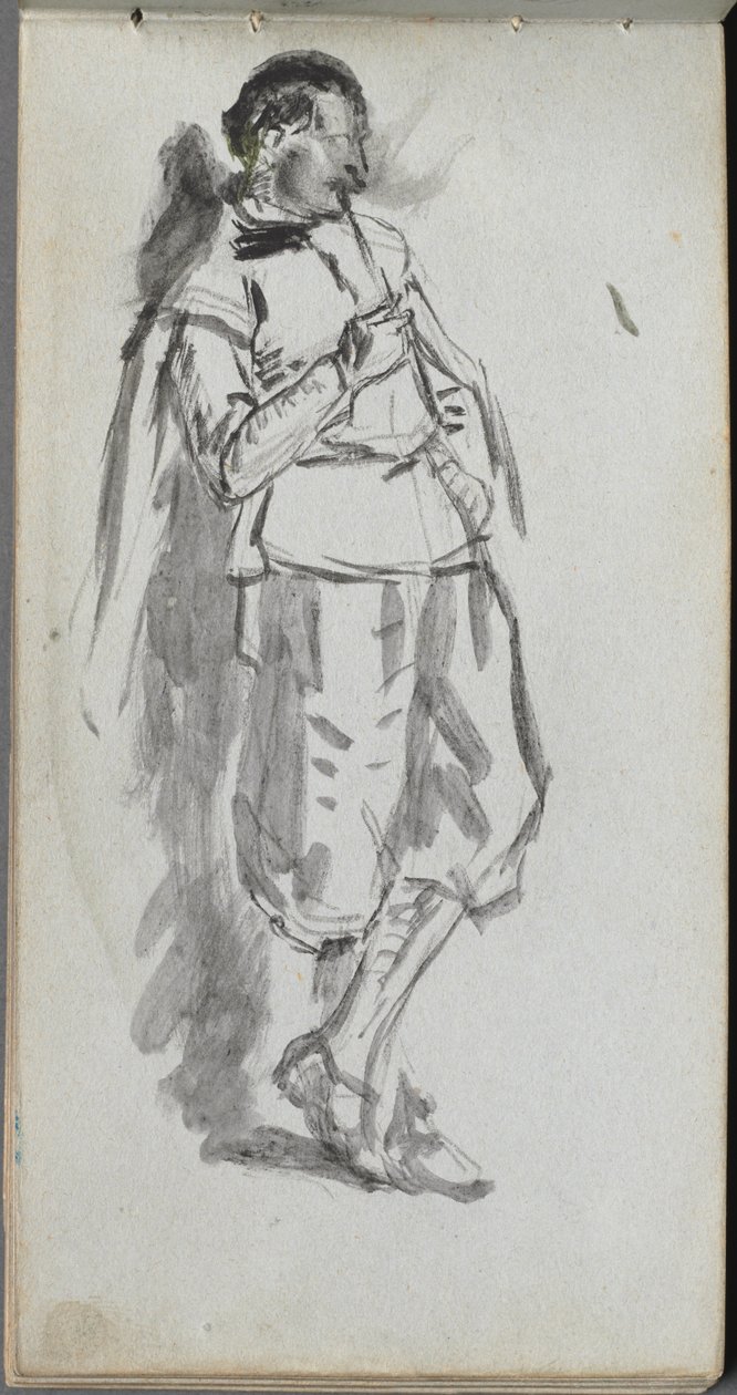 Skissebok, side 46: Stående mannsfigur. av Jean Louis Ernest Meissonier