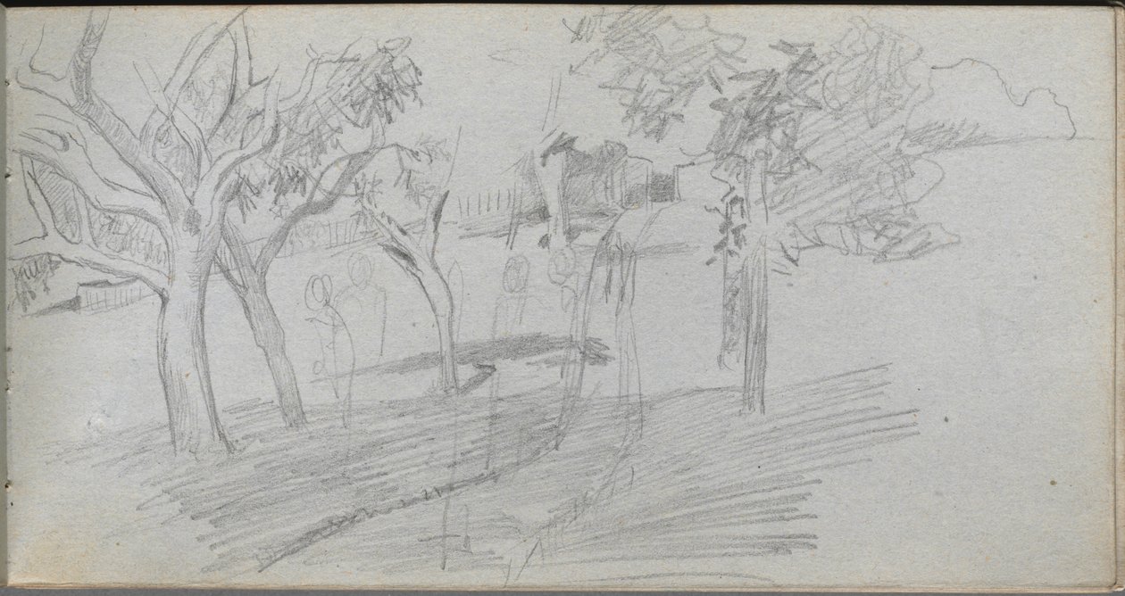 Skissebok, side 74: Landskapsstudie av Ernest Meissonier