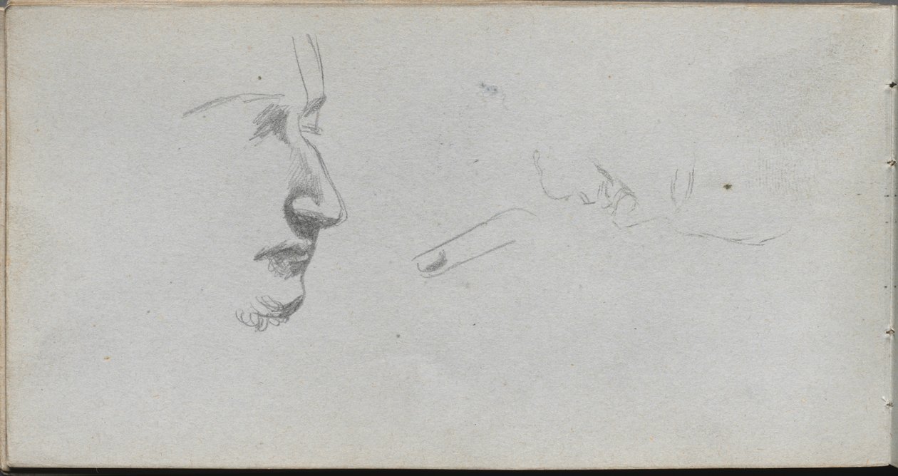Skissebok, side 80: Studie av ansikter. av Jean Louis Ernest Meissonier