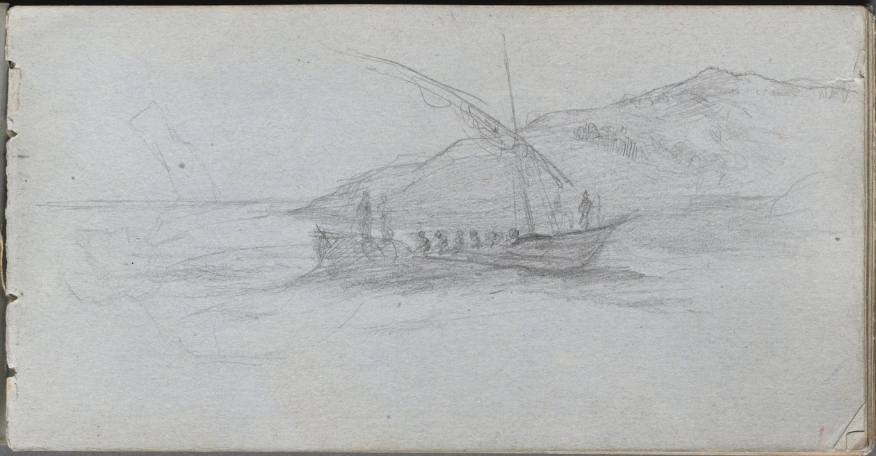 Skissebok, side 88: Havlandskap og figur. av Jean Louis Ernest Meissonier