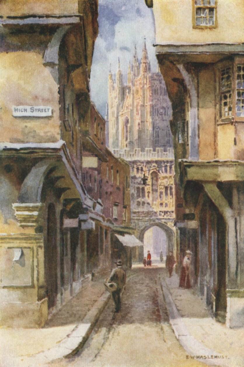 Mercery Lane (farge litho) av Ernest William Haslehust