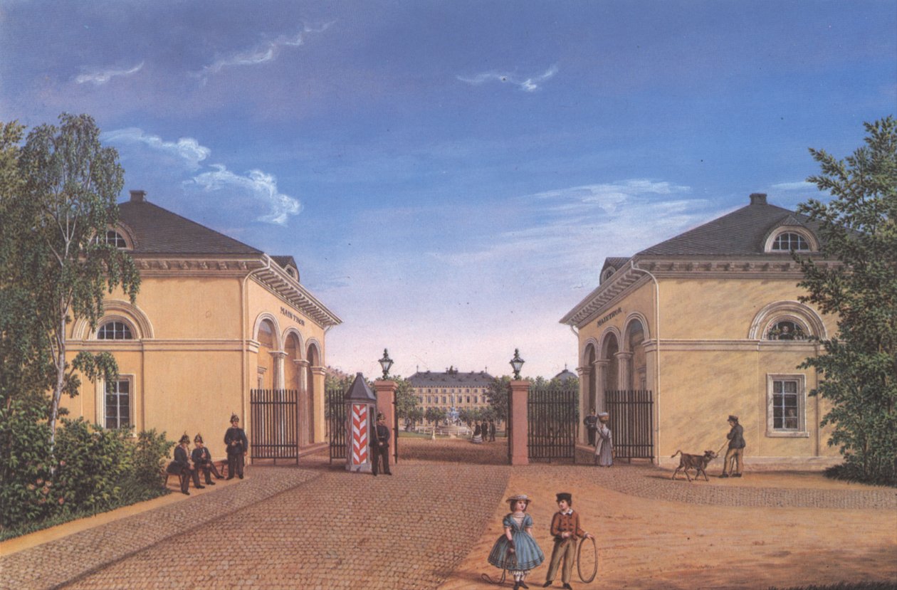 Darmstadt, Frankfurter Tor med utsikt over Mathildenplatz av Ernst August Schnittspahn