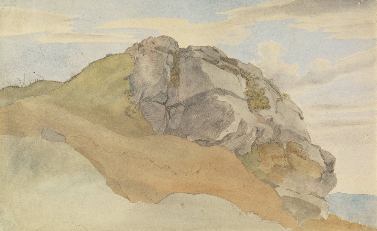 Rocky Outcropping (recto), Rocky Forest with Barnevogner (verso) av Ernst Ferdinand Oehme