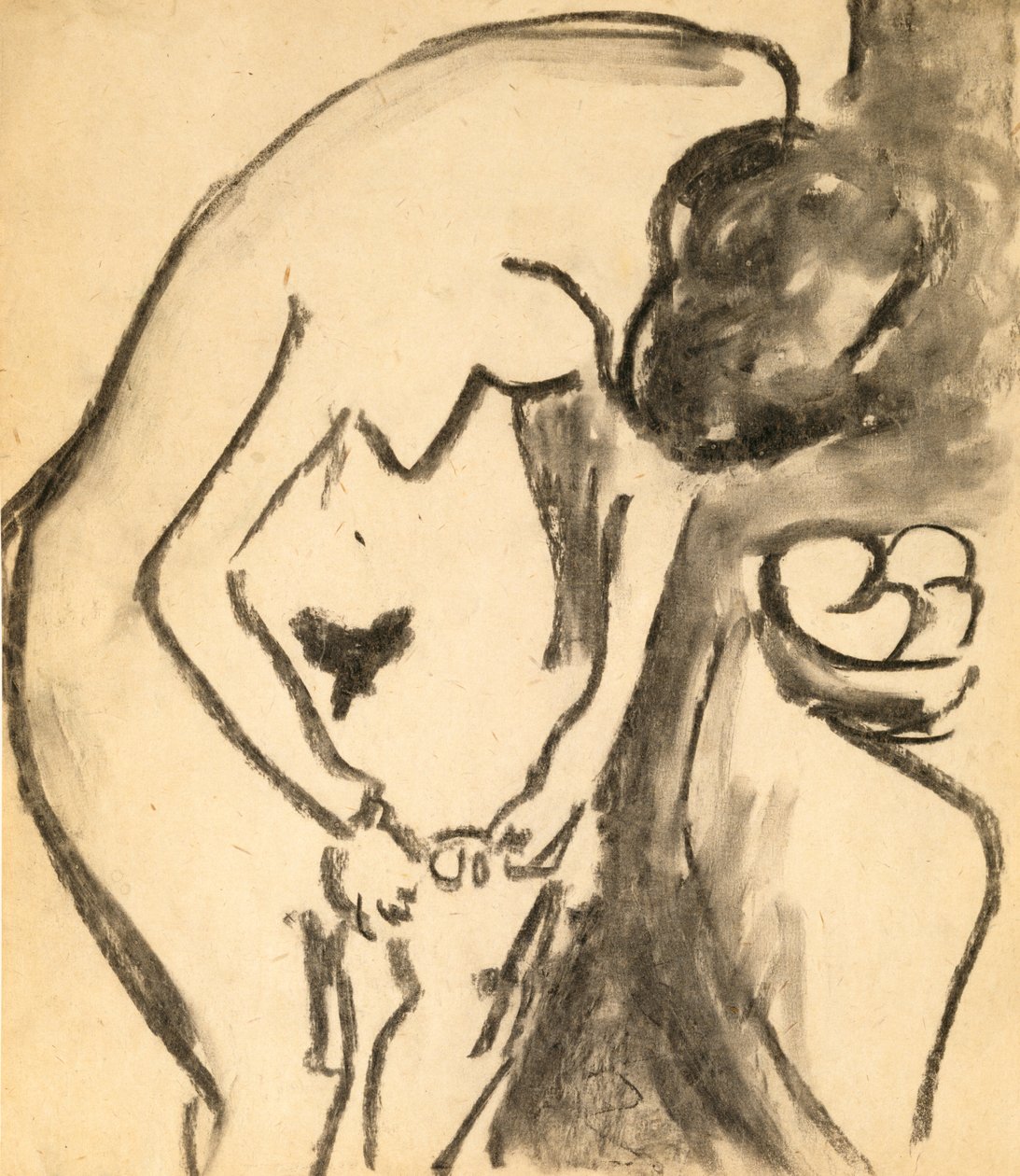 Naken, 1909 (kull- og kullvask på papir) av Ernst Ludwig Kirchner