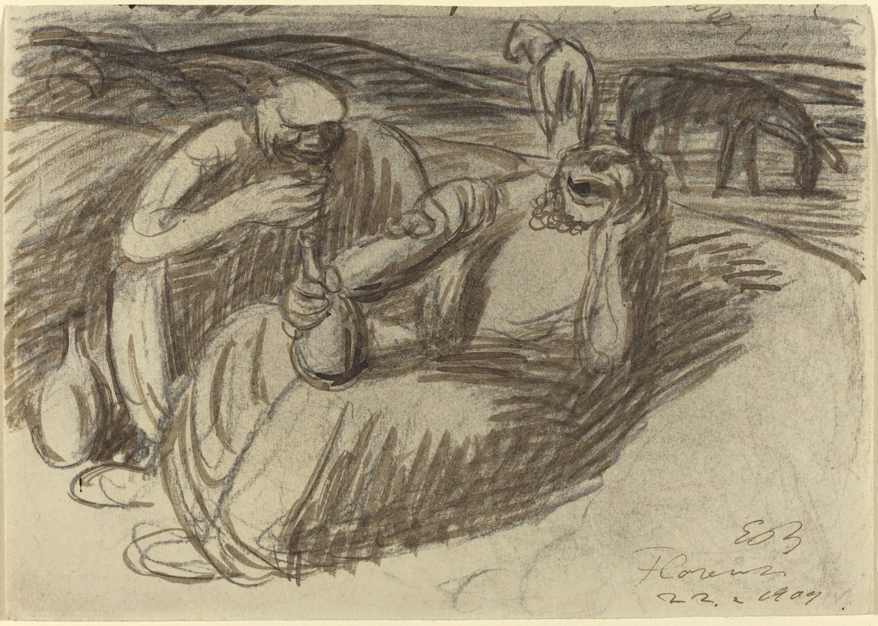 Italienske bønder med vinflasker, 1909. av Ernst Barlach