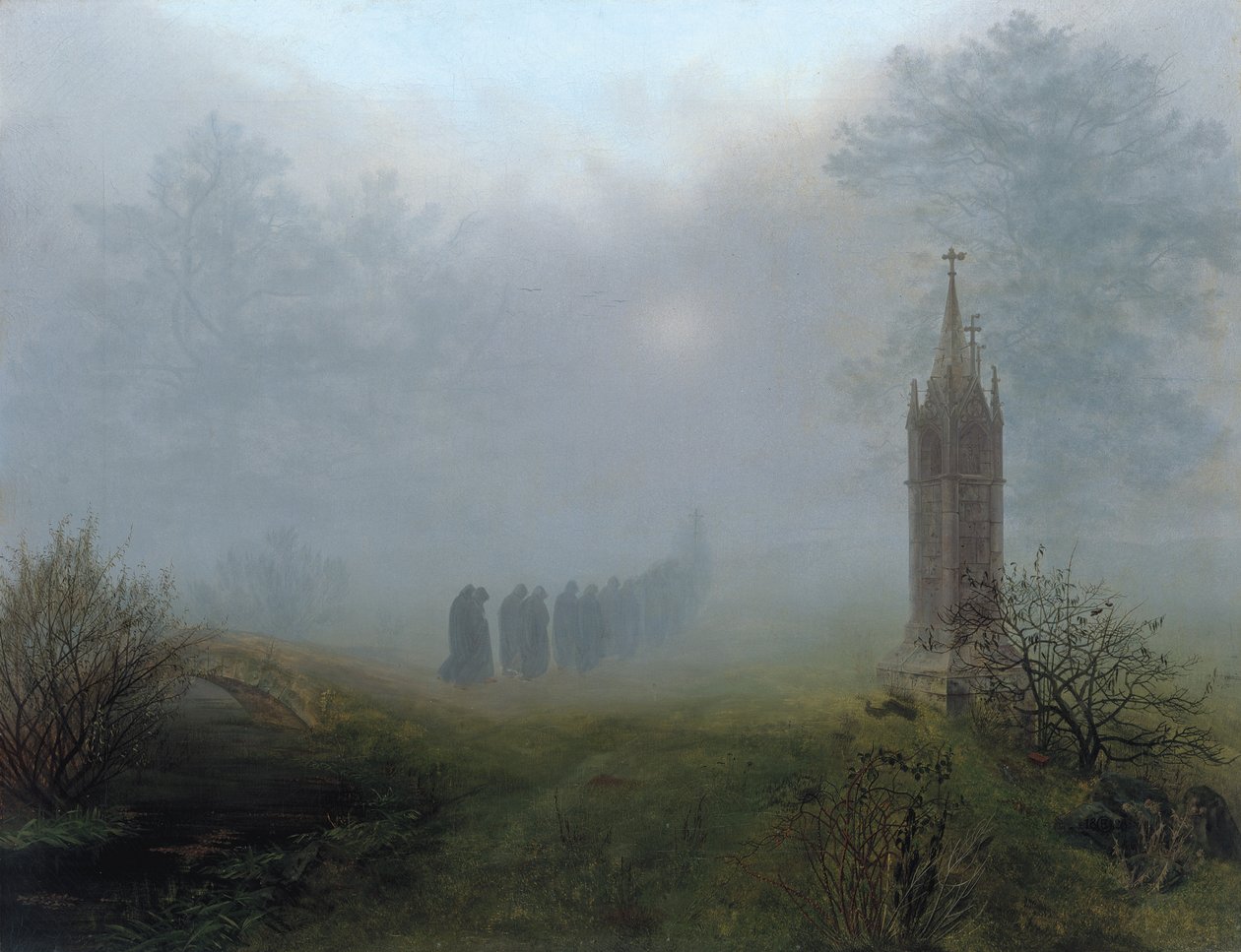Prosesjon i tåken, 1828 av Ernst Ferdinand Oehme