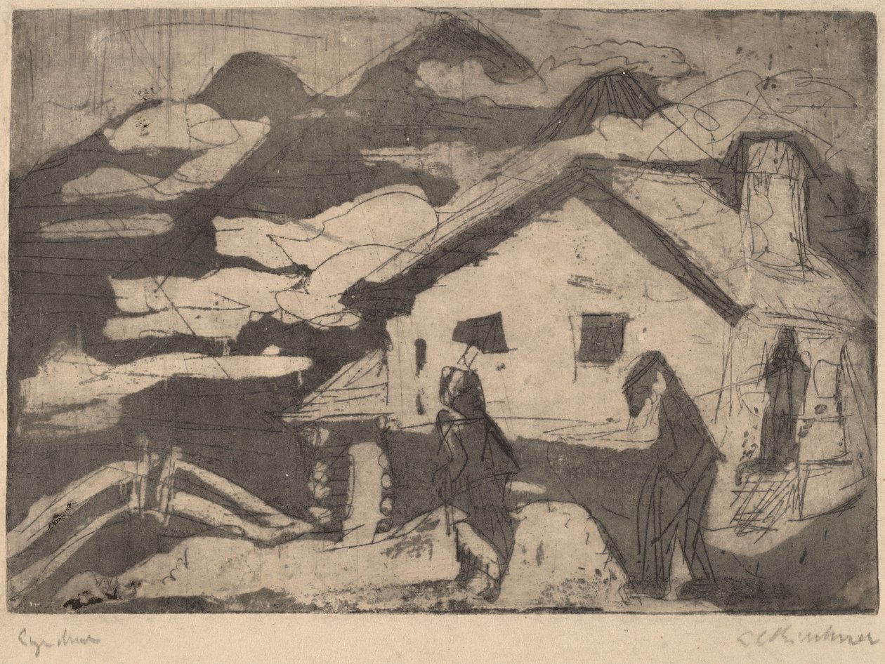 Alpehytter i tåke, 1920. av Ernst Ludwig Kirchner