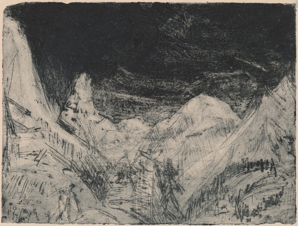 Fjelllandskap med små slåmaskiner, 1919. av Ernst Ludwig Kirchner