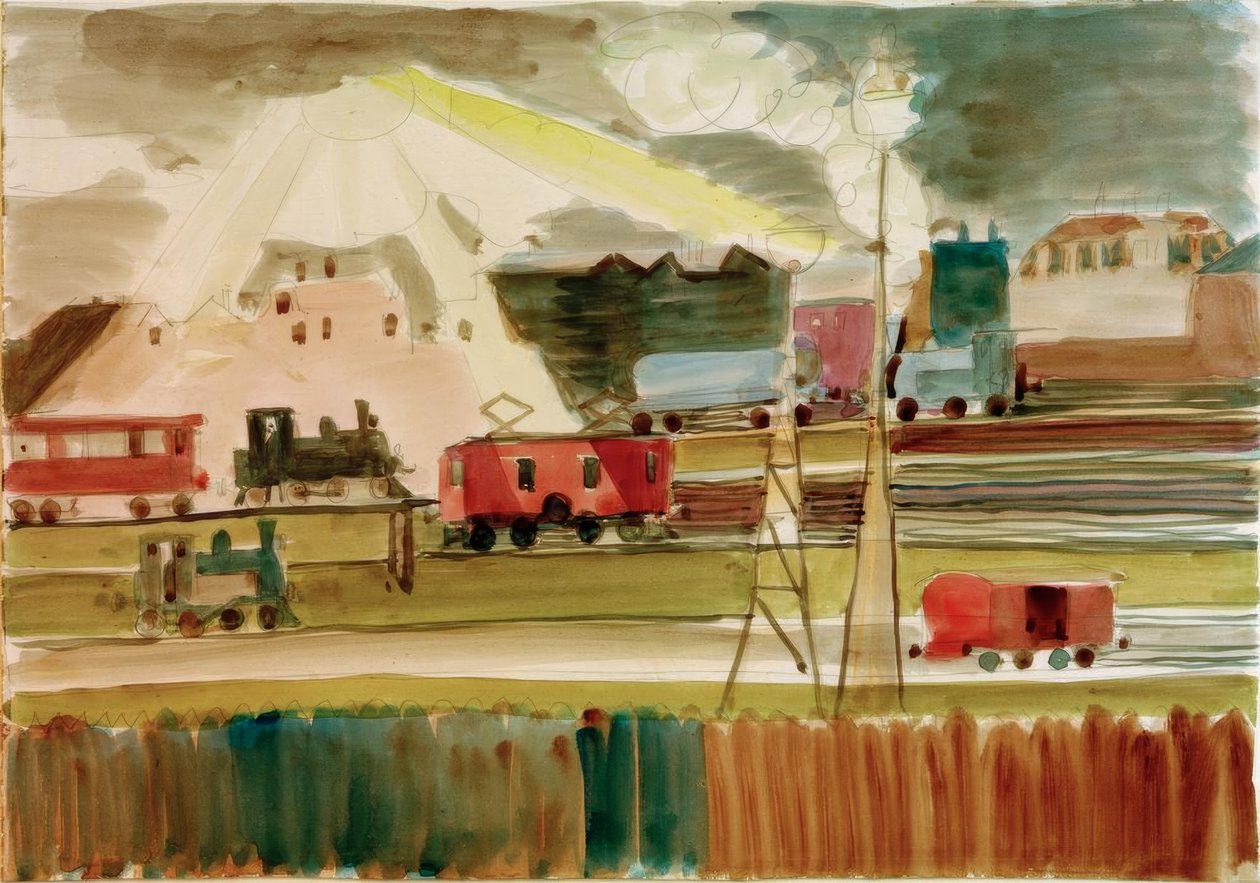 Jernbanestasjon når solen går ned av Ernst Ludwig Kirchner
