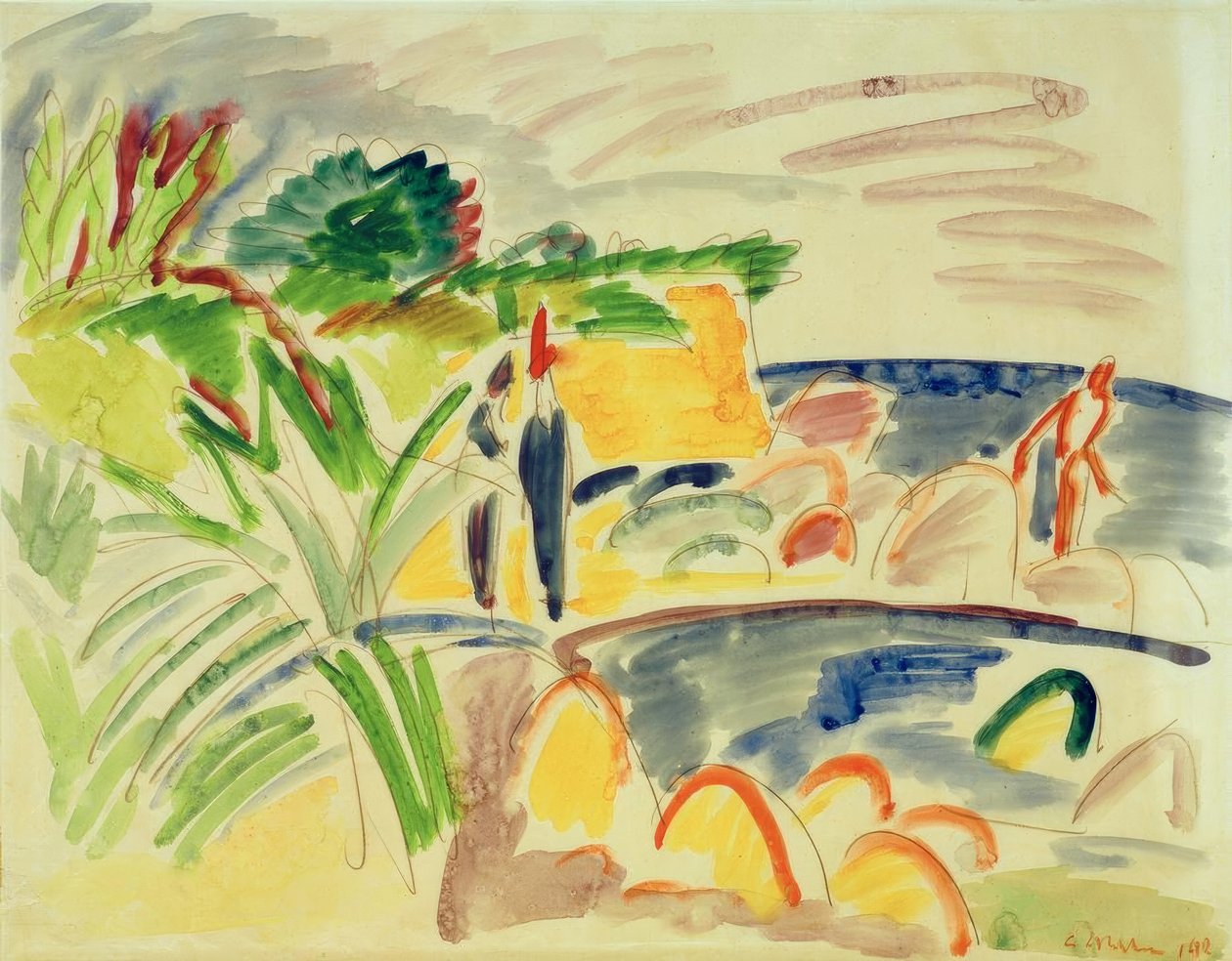 Strandscene på Fehmarn av Ernst Ludwig Kirchner