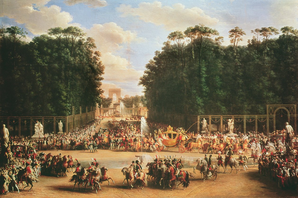Napoleons og Marie-Louises inntog i Tuileries-hagene på bryllupsdagen, 2. april 1810 (se også 19847 og 155379) av Etienne Barthelemy Garnier