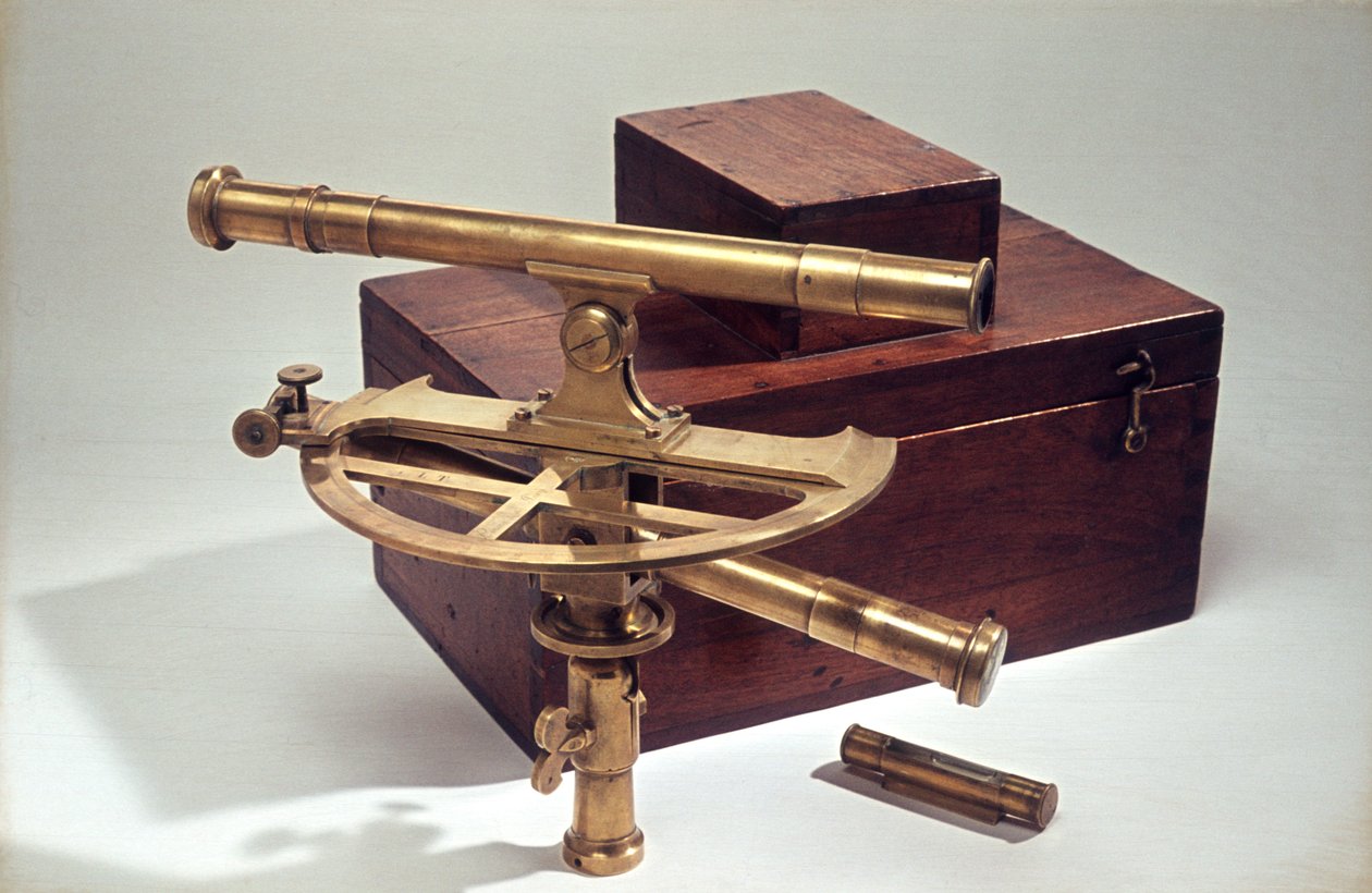 Grafometer i montert trehus, ca. 1830 (messing, tre og glass) av Etienne Lenoir