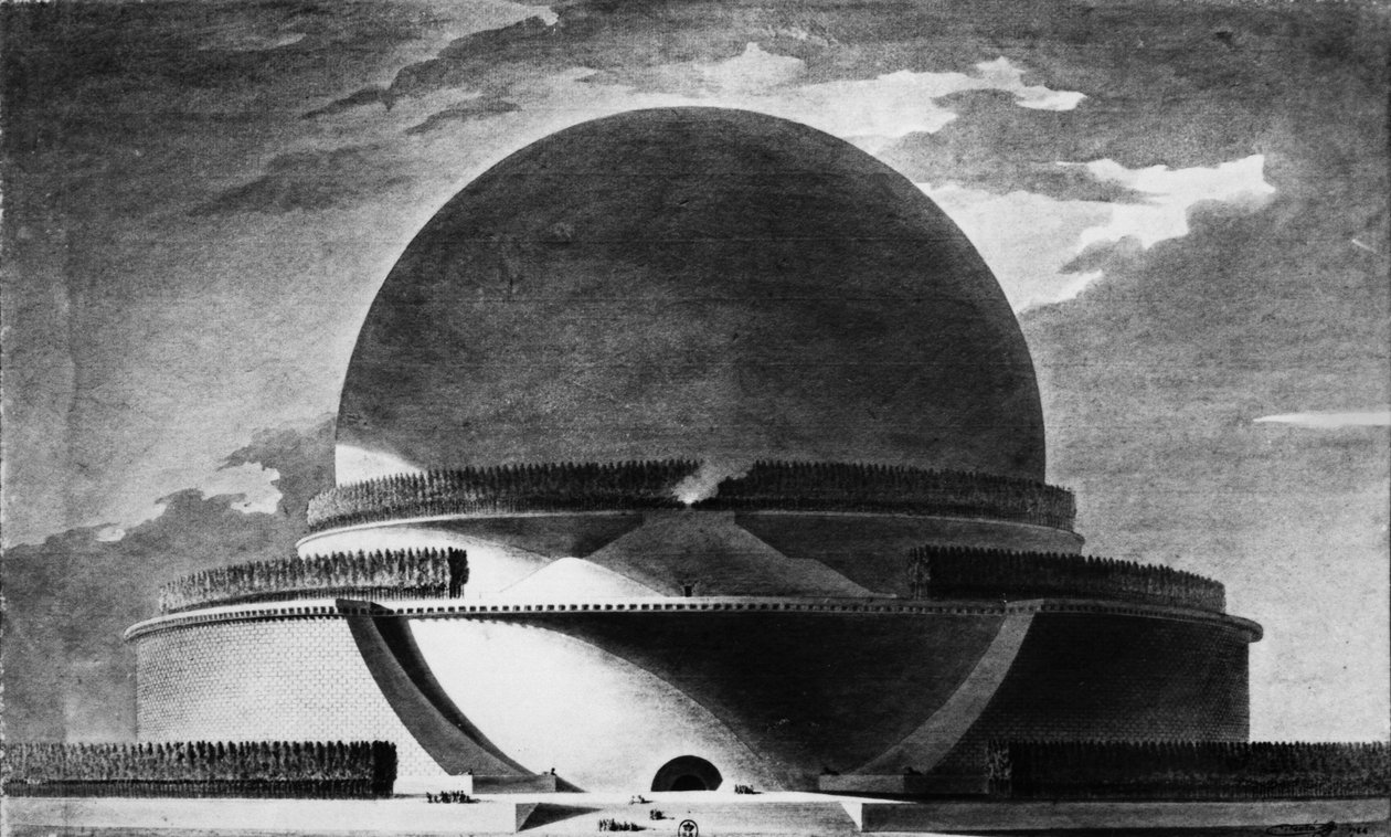 Design for Newtons cenotaf, 1764 (bw-bilde) av Etienne Louis Boullee