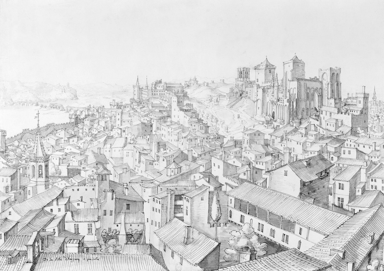 Utsikt over byen Avignon og dens omgivelser (penn- og blekkvask på papir) av Etienne Martellange