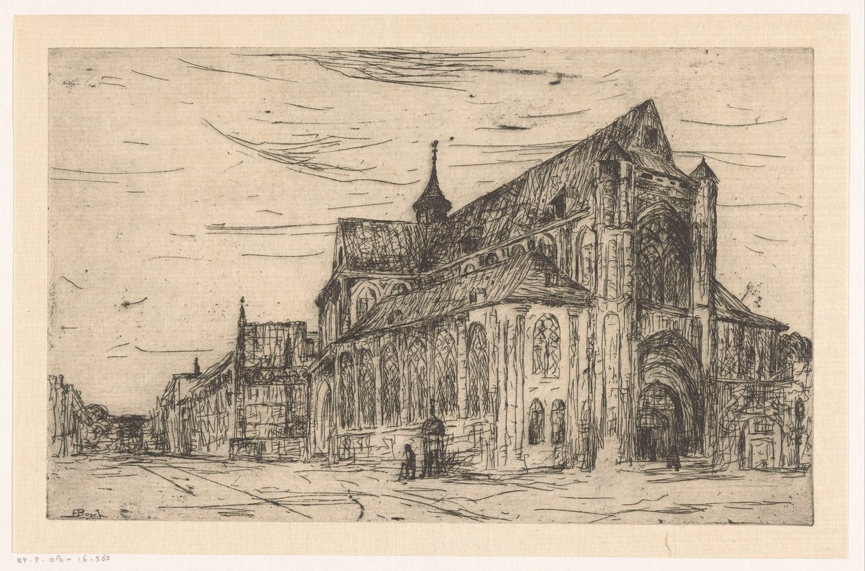 Utsikt over en kirke av Etienne Bosch (signed by artist)
