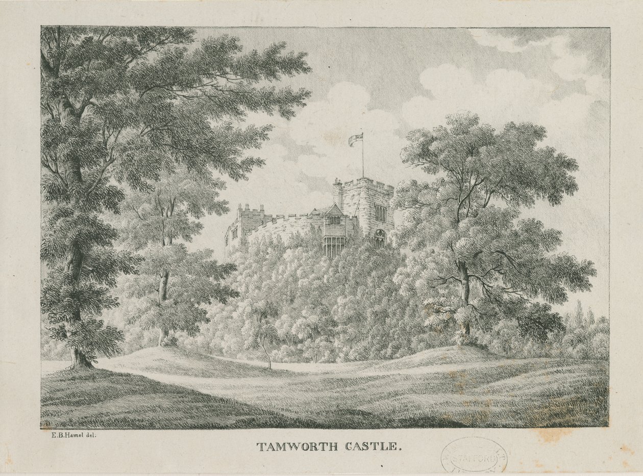 Tamworth Castle: zinkograf, nd [1796-1865] av Etienne Bruno Hamel