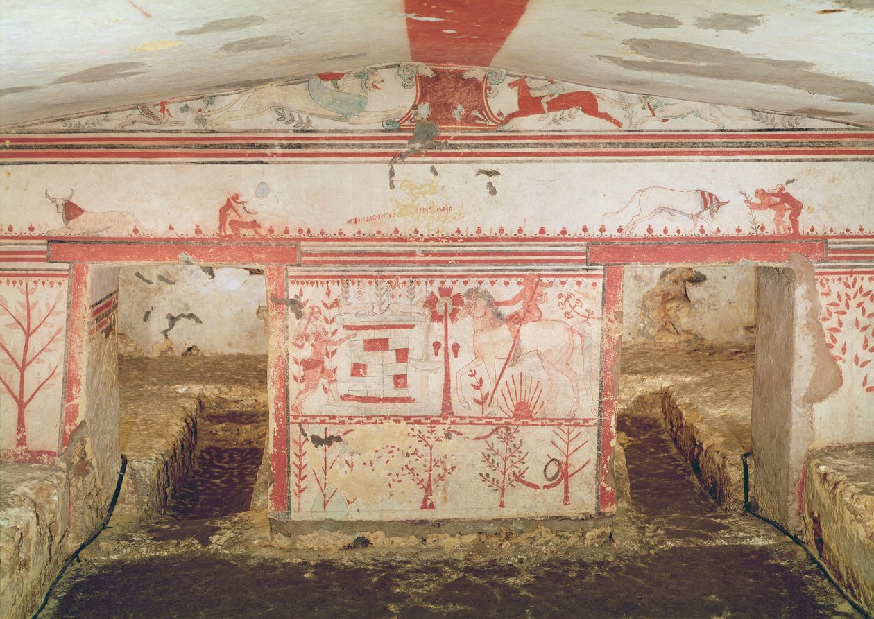 Akilles bakhold Troilus, fra oksegraven, ca. 550 f.Kr. (veggmaleri) av Etruscan