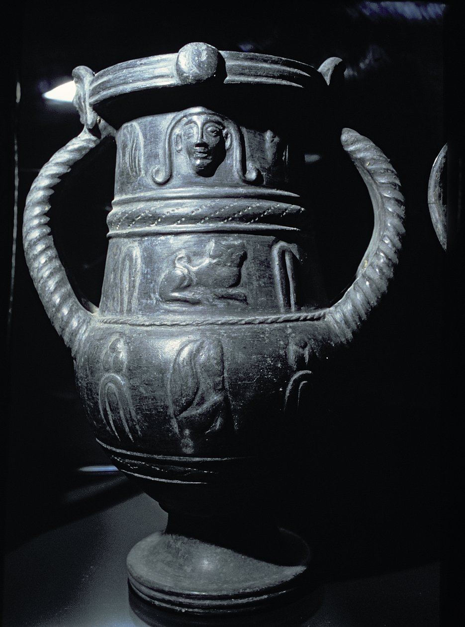 Vase med svart figur, etruskisk, 600-tallet f.Kr. (bucchero ware) av Etruscan