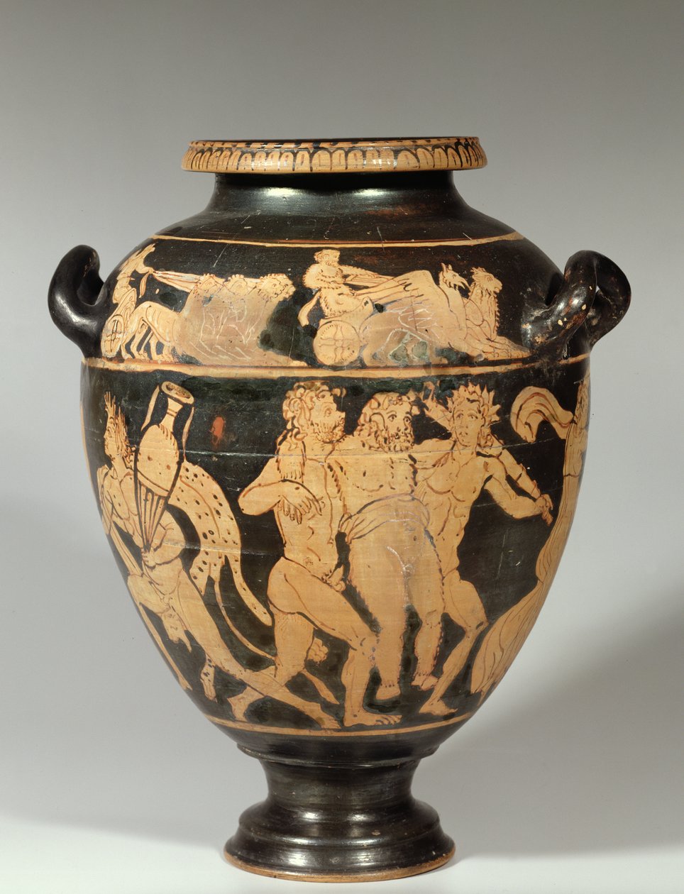 Stamnos, dionysisk scene, etruskisk rødfigursperiode, 4. århundre f.Kr. (keramikk) av Etruscan
