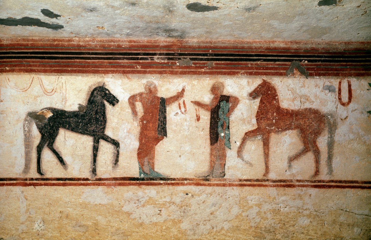 Samtale (Detalj av freskomaleri, 530 f.Kr.) av Etruscan